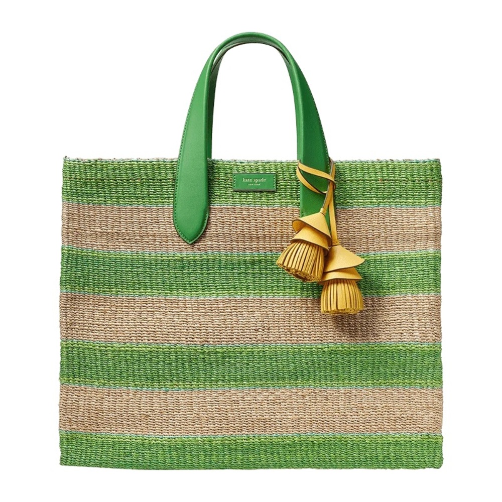 🆕 Kate Spade Manhattan Striped Straw Woven Large Tote 💚